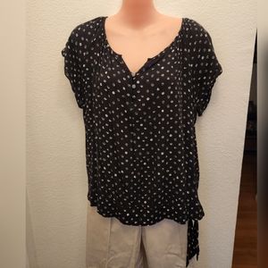 APT 9 Black Polka Dot Printed Short Sleeve Blouse Side Waist Tie Up